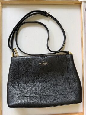 kate spade Black Pebbled Leather Slim Crossbody with Gold Hardware